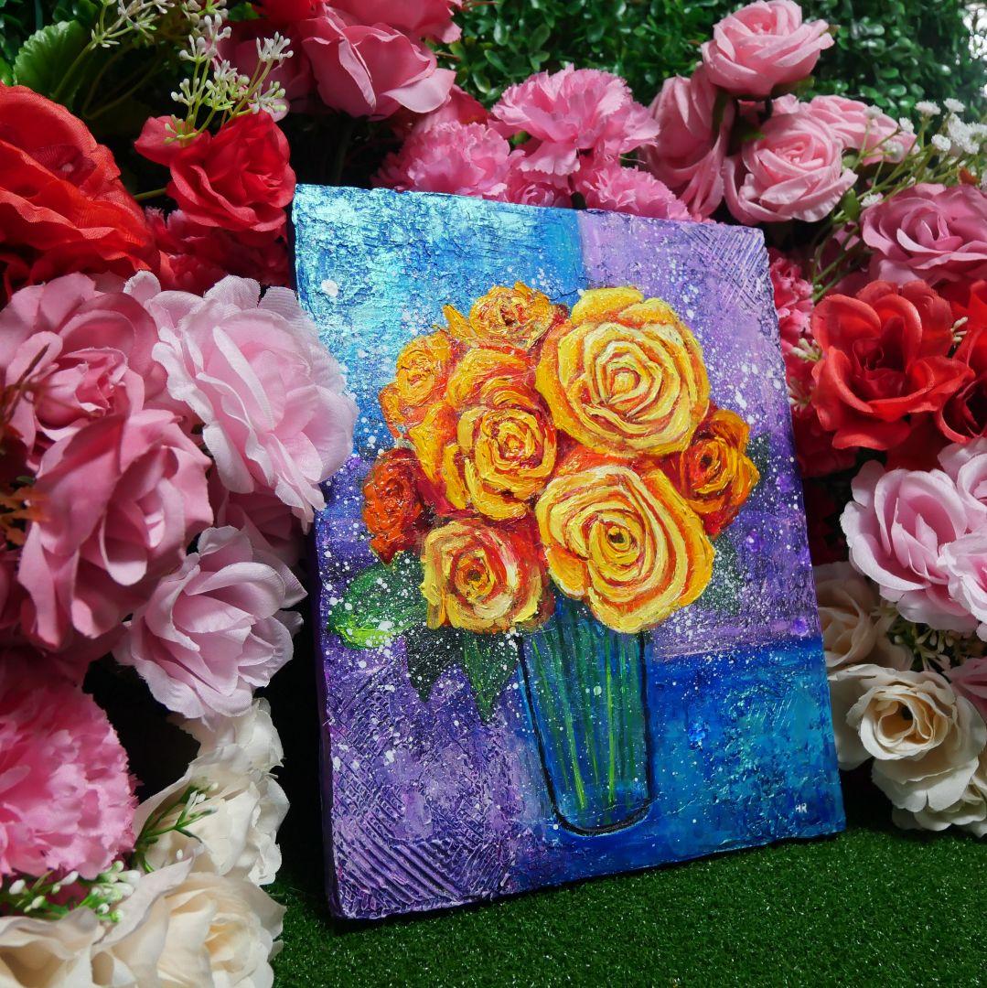 油絵 油彩 油彩画 絵 絵画 【黄色薔薇】