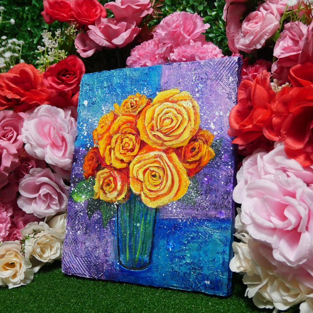 油絵 油彩 油彩画 絵 絵画 【黄色薔薇】