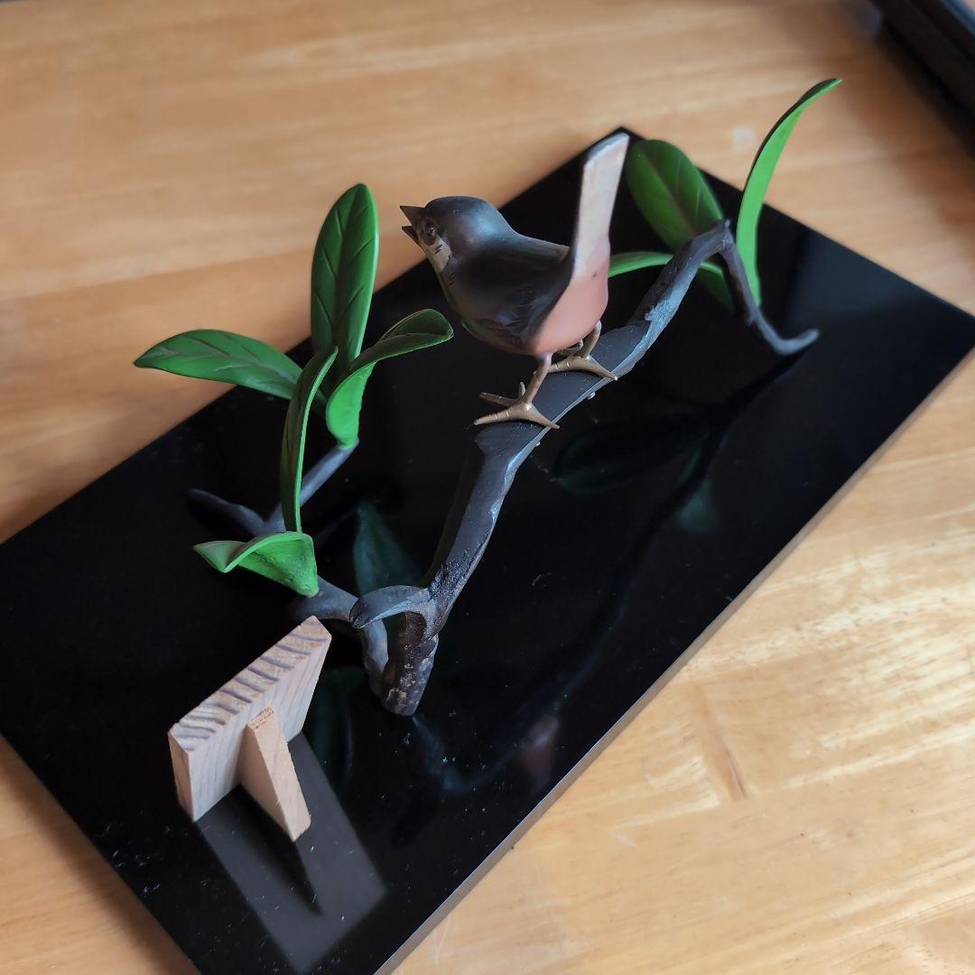 希少 高岡銅器 石楠花(しゃくなげ)に文鳥 置物 ガラスケース入り