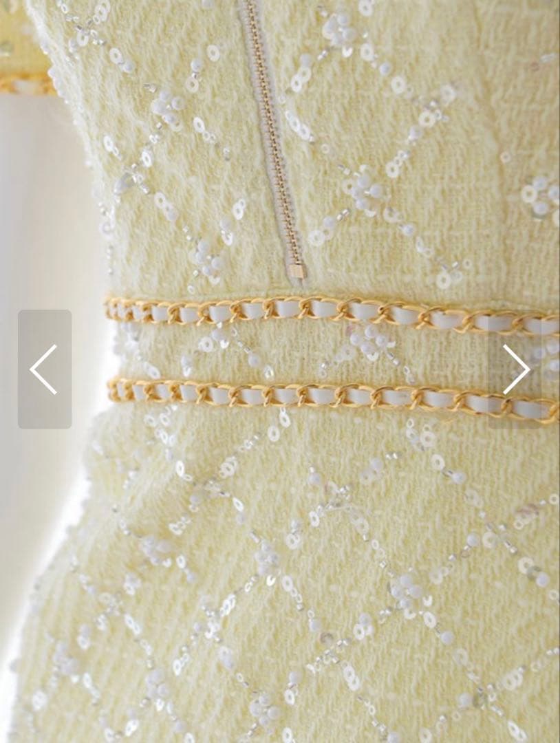 ジュエルズイエロービジュー付きドレス Sサイズ新品未使用タグ付き