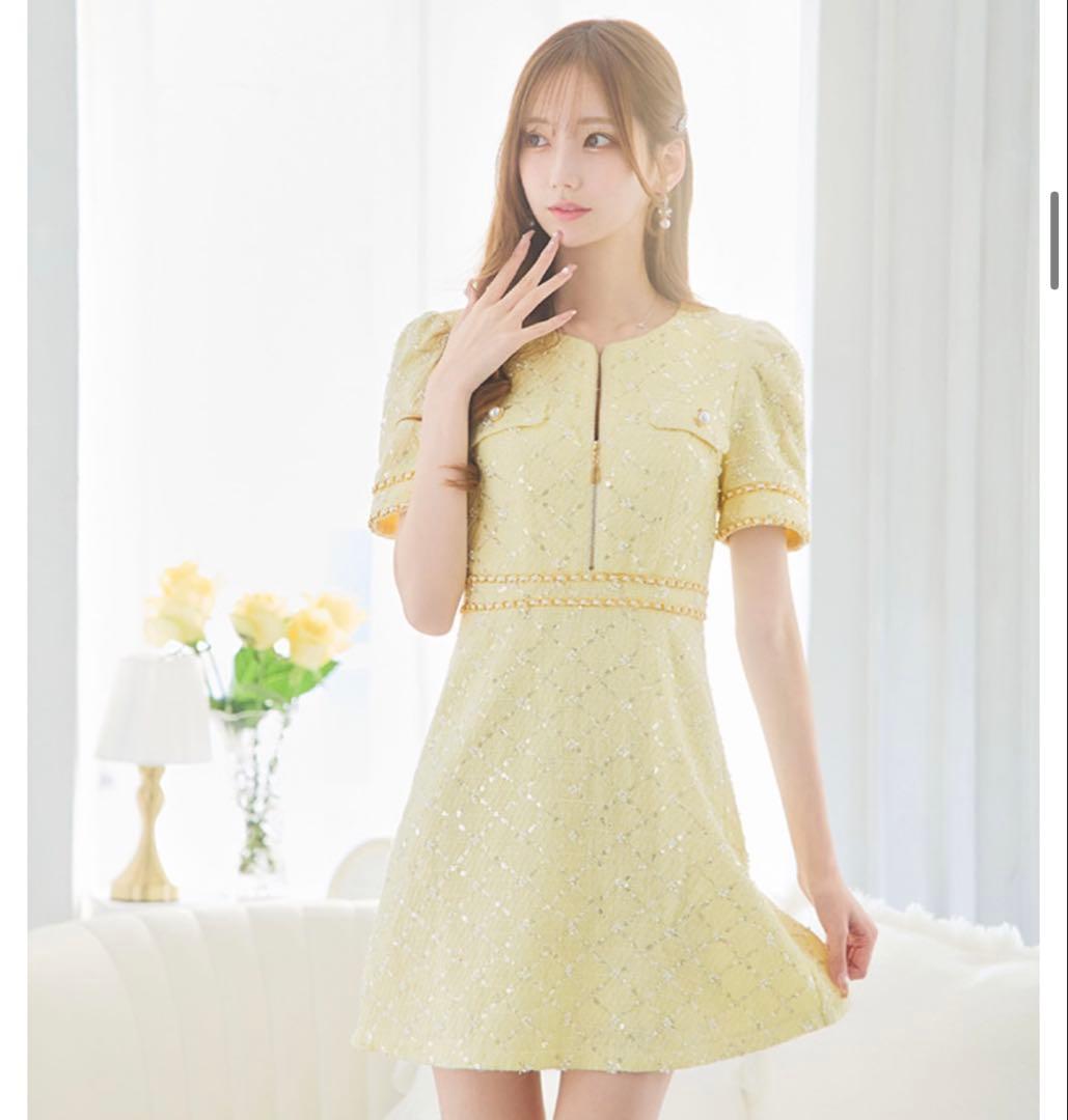 ジュエルズイエロービジュー付きドレス Sサイズ新品未使用タグ付き