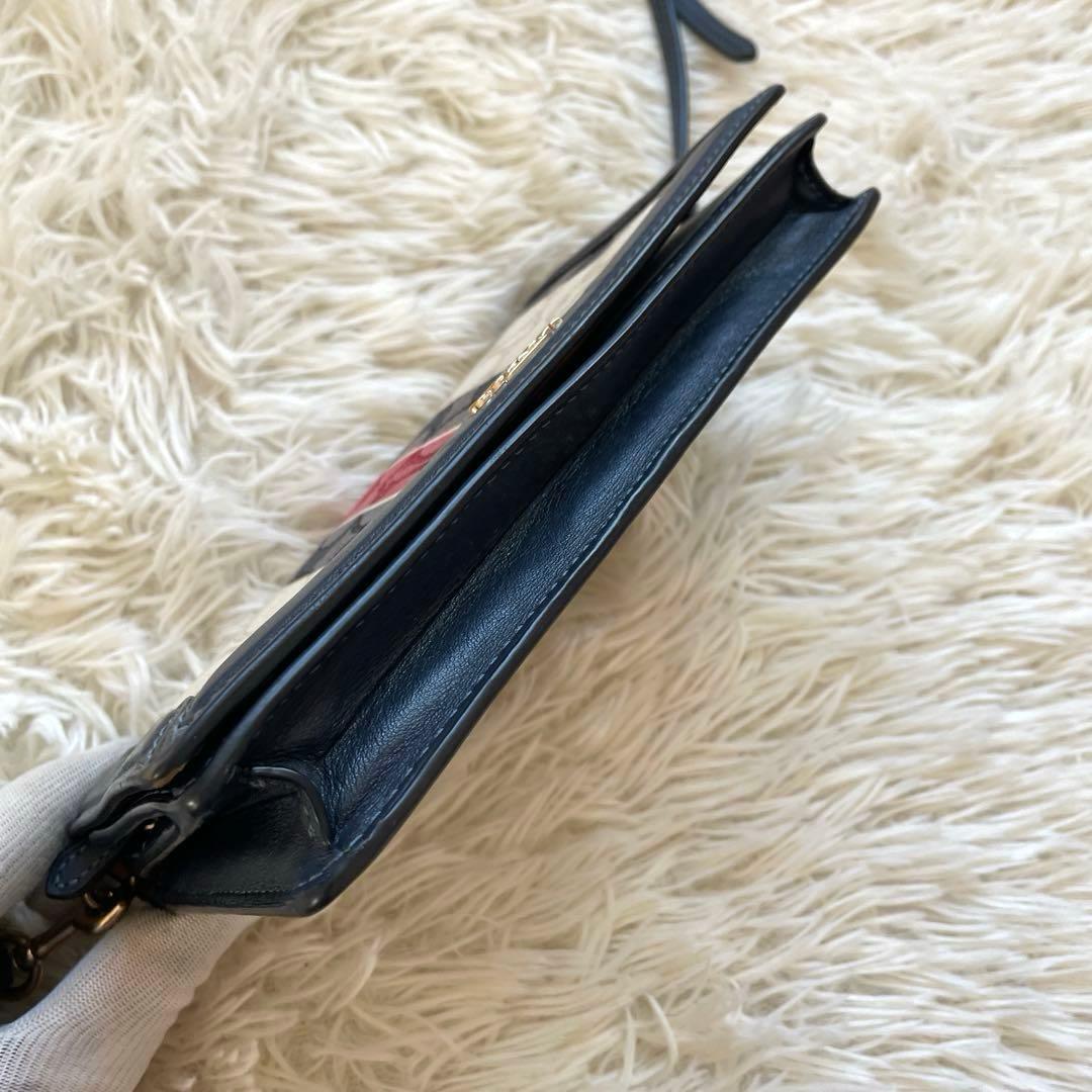 COACH 2way シグネチャ 金ロゴ ネイビー お財布 ショルダーバッグ