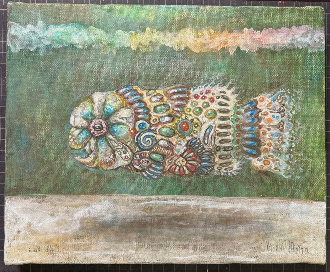 宝をまとった孤独な魚　アクリル画　原画