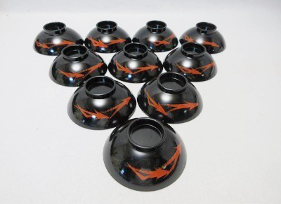 未使用 懐石道具 黒塗 松葉蒔絵 箸洗 十客揃 小吸物椀 和食器 汁椀 蓋付椀