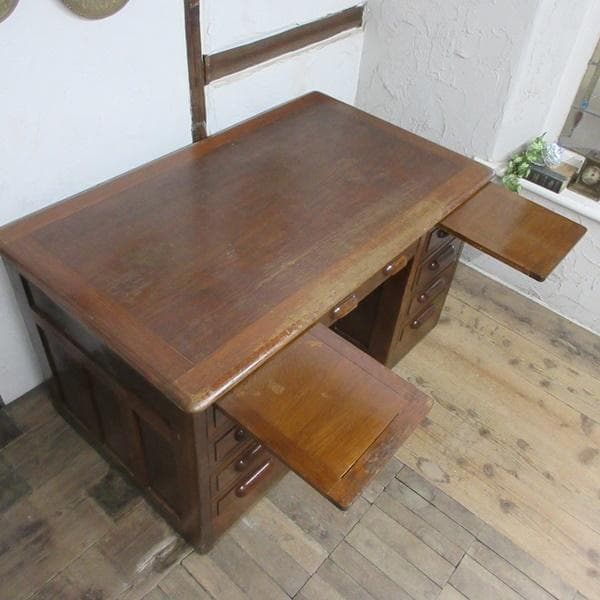 イギリス製 アンティーク 家具 デスク 机 収納 書斎 作業台 英国 6047e