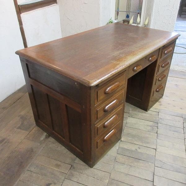 イギリス製 アンティーク 家具 デスク 机 収納 書斎 作業台 英国 6047e