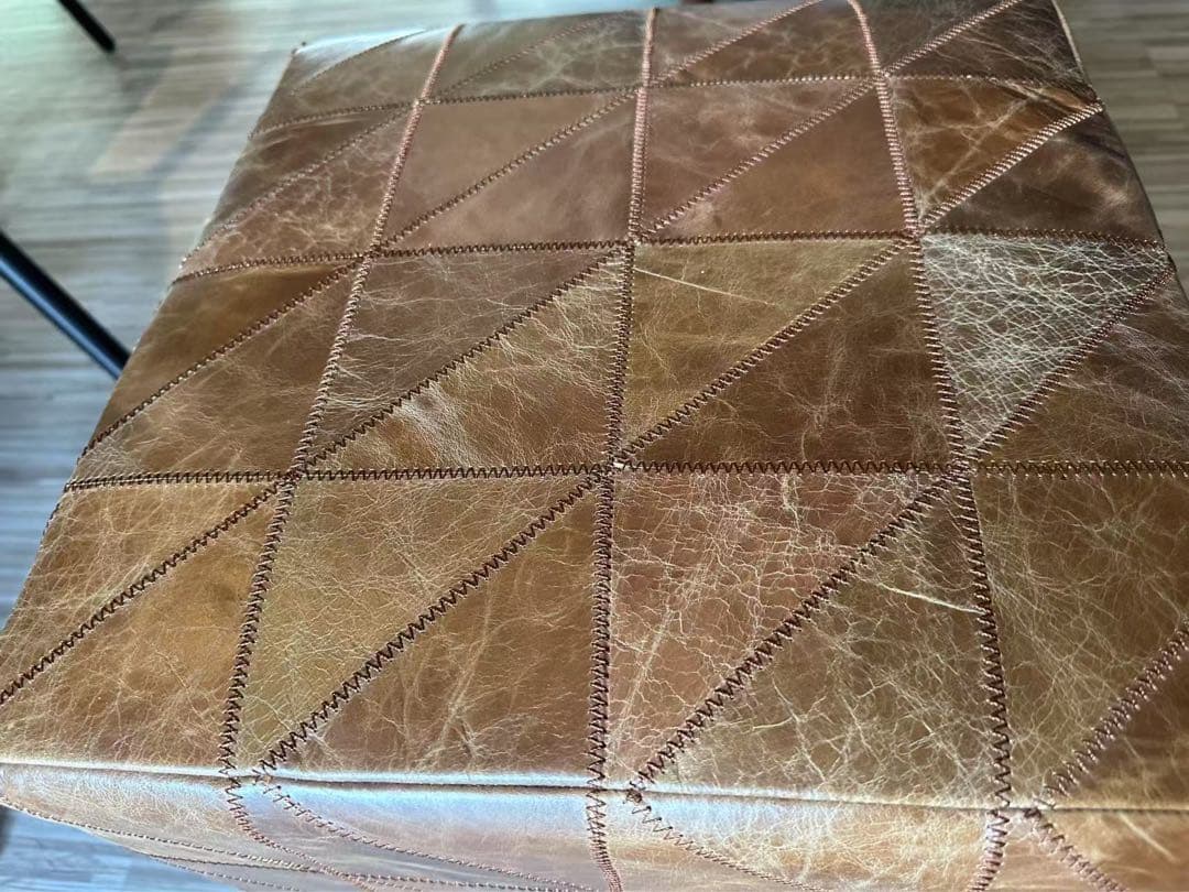 ブラウンレザー スクエアスツール ダイヤモンドパターン2個セット※バラ売りも対応