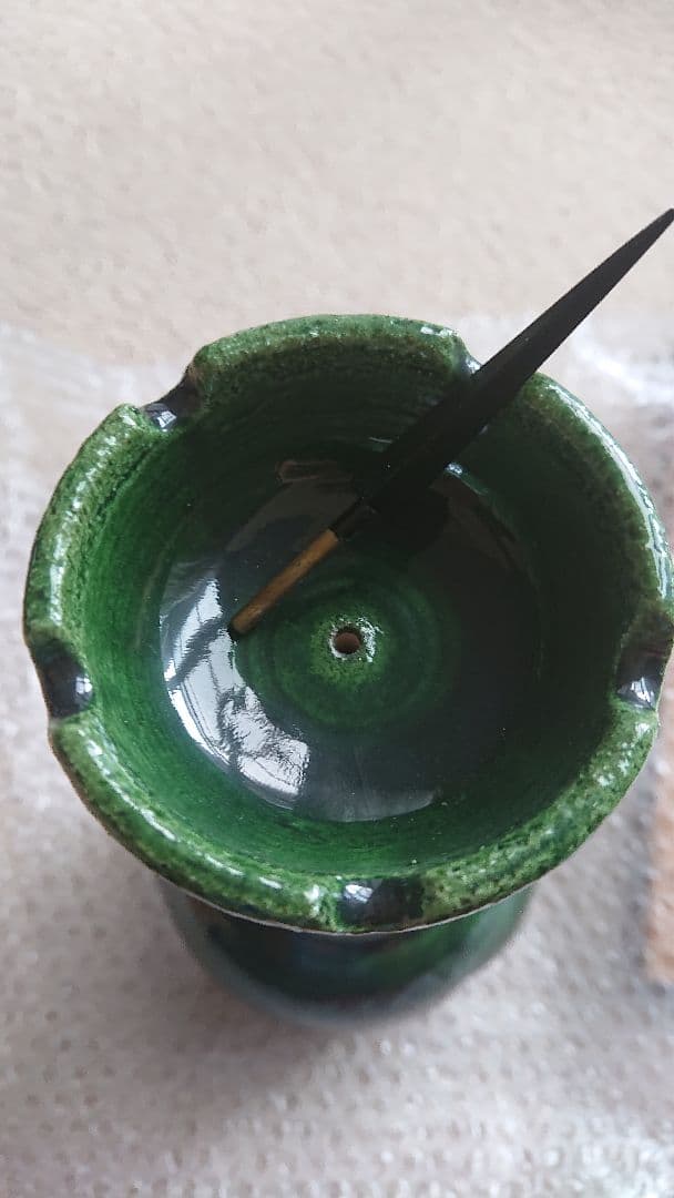 青釉 ローソク立　平安楽入 吉村楽入 氏作 31cm 共箱入