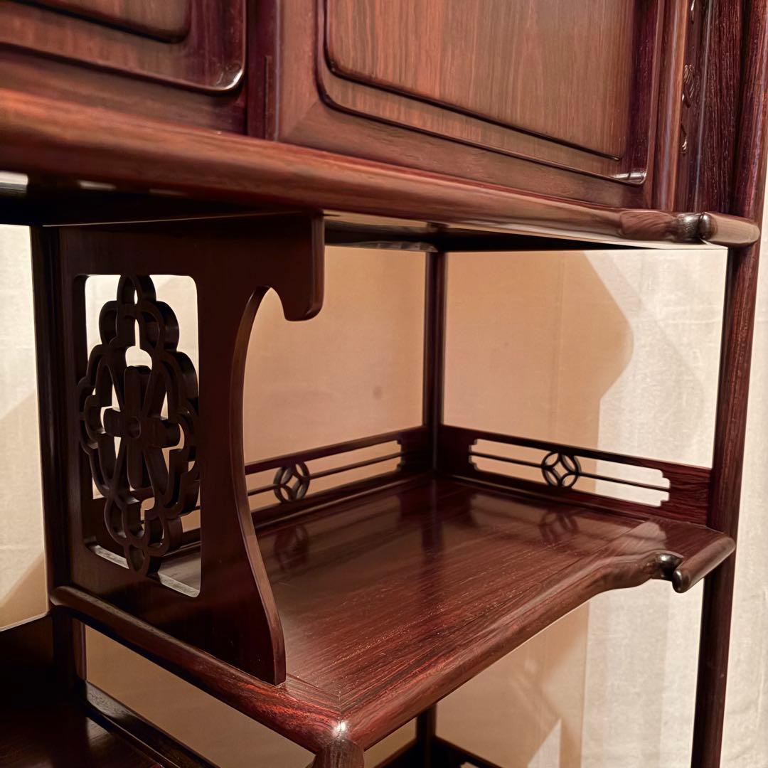 大阪唐木指物【中澤唐木】総紫檀三尺飾棚 大引共戸 漆塗生地