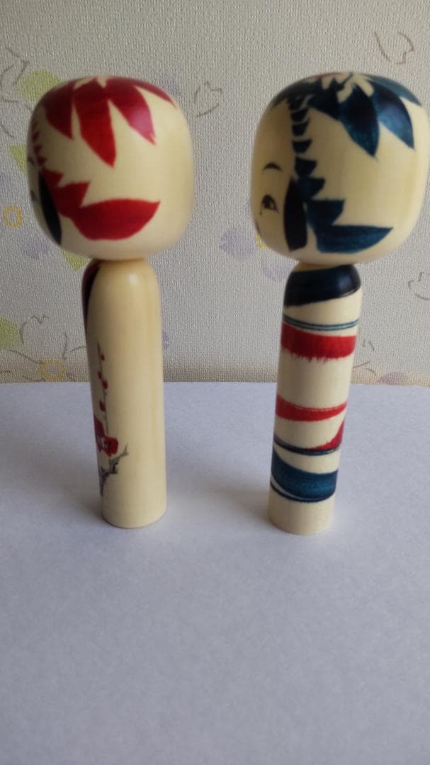 佐藤康弘インディゴこけし２体セット　高さ6.1ｃｍ 花柄 ストライプ