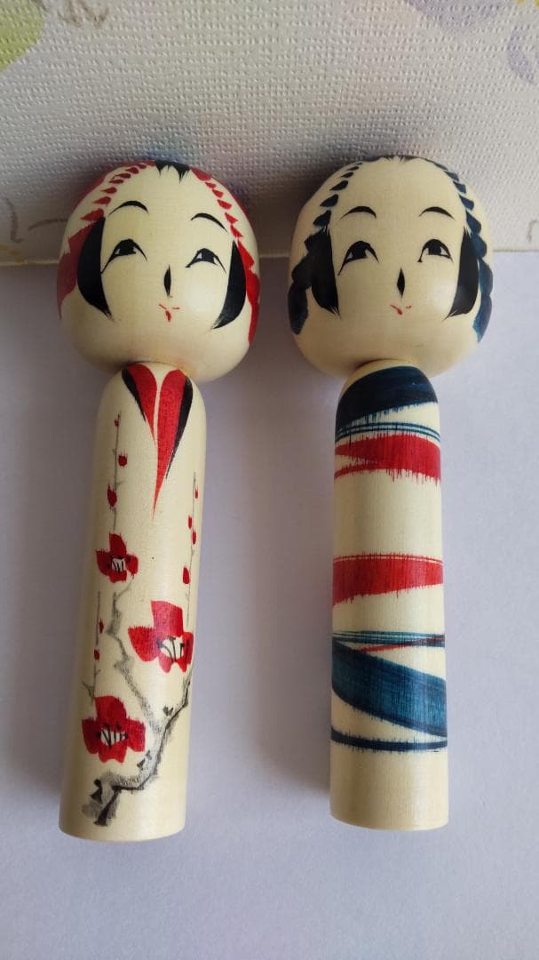 佐藤康弘インディゴこけし２体セット　高さ6.1ｃｍ 花柄 ストライプ