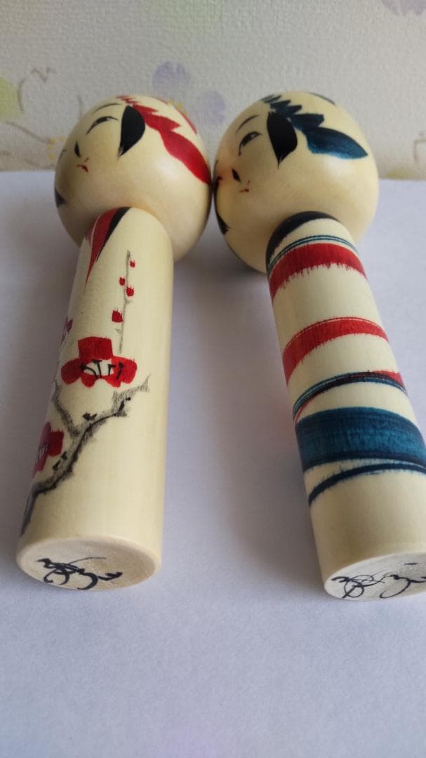 佐藤康弘インディゴこけし２体セット　高さ6.1ｃｍ 花柄 ストライプ