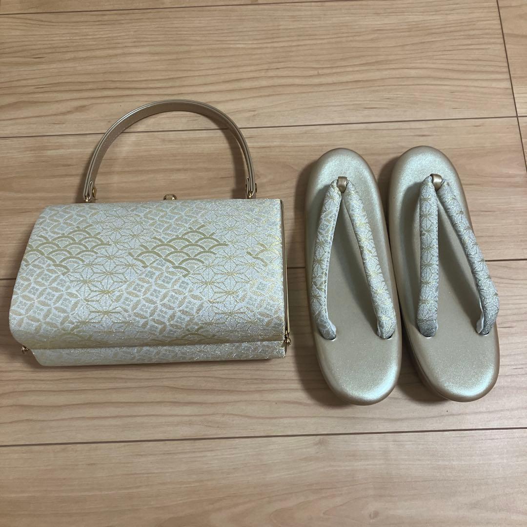 【まとめ売り】和装用バッグと草履セット 金色系