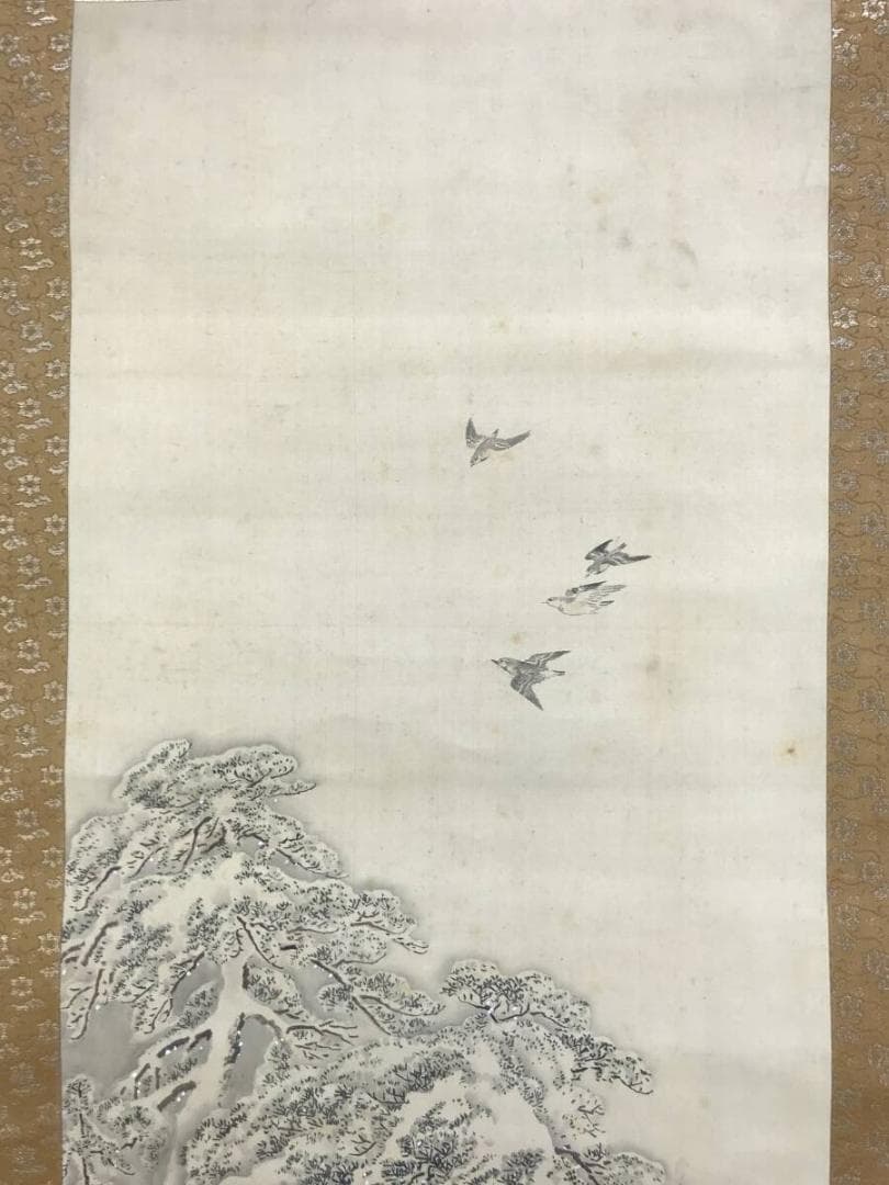 真作/森寛斎/雪中老松飛鳥図/山水図/花鳥図/掛軸/名家伝来/AH-722