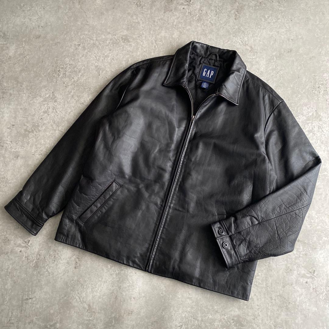 革質 極上 90s 00s GAP 茶芯 レザー ジャケット XL 黒 ブラック