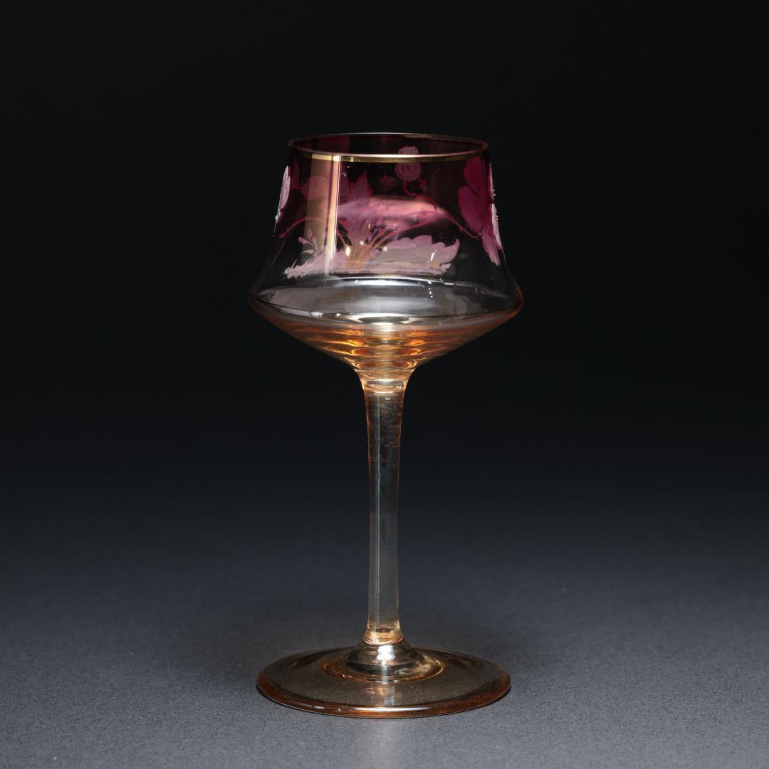 【美品】　アンティークグラス　エナメル彩　花　ポピー　色変わり　R1337ダI