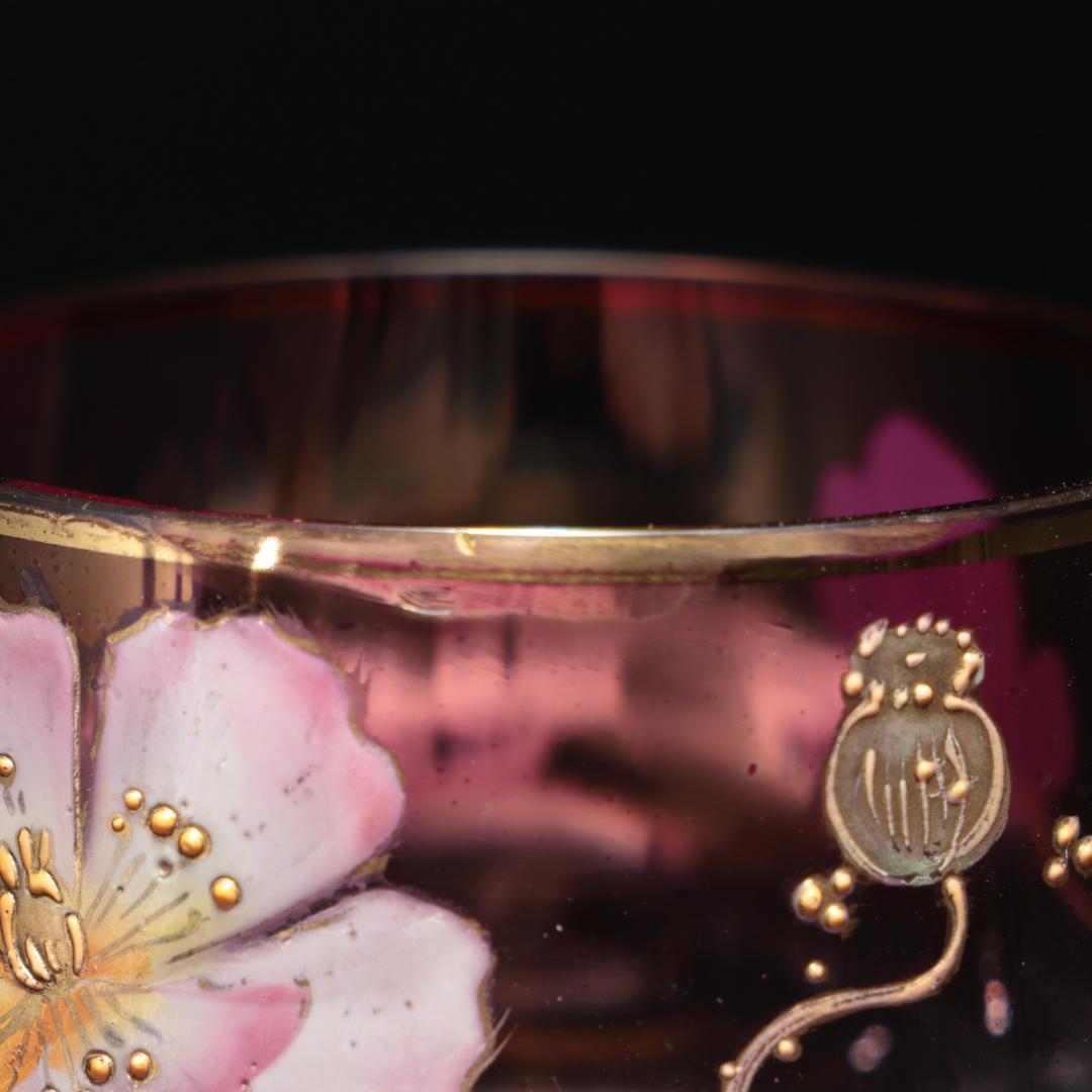 【美品】　アンティークグラス　エナメル彩　花　ポピー　色変わり　R1337ダI