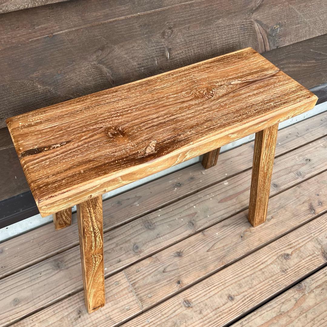 オールドチーク材 一枚板ベンチ61cm チーク無垢材 アンティーク調 スツール