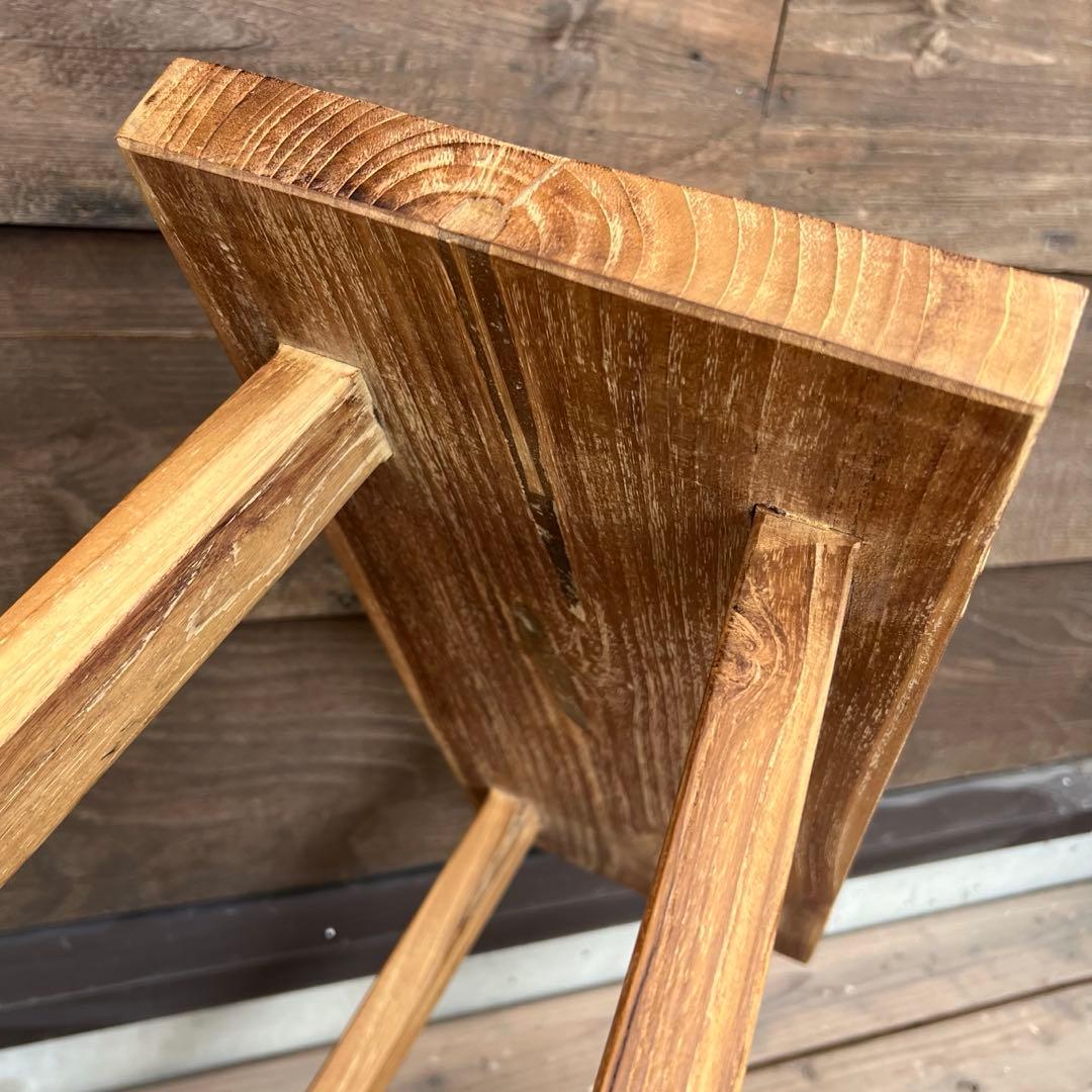 オールドチーク材 一枚板ベンチ61cm チーク無垢材 アンティーク調 スツール