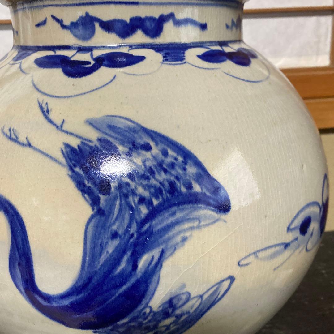 鶴雲文李朝ちょうちん壺34cm