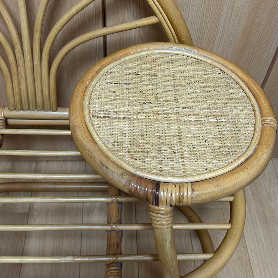 ラタン 椅子　サイドテーブル付き テレフォンベンチ 籐