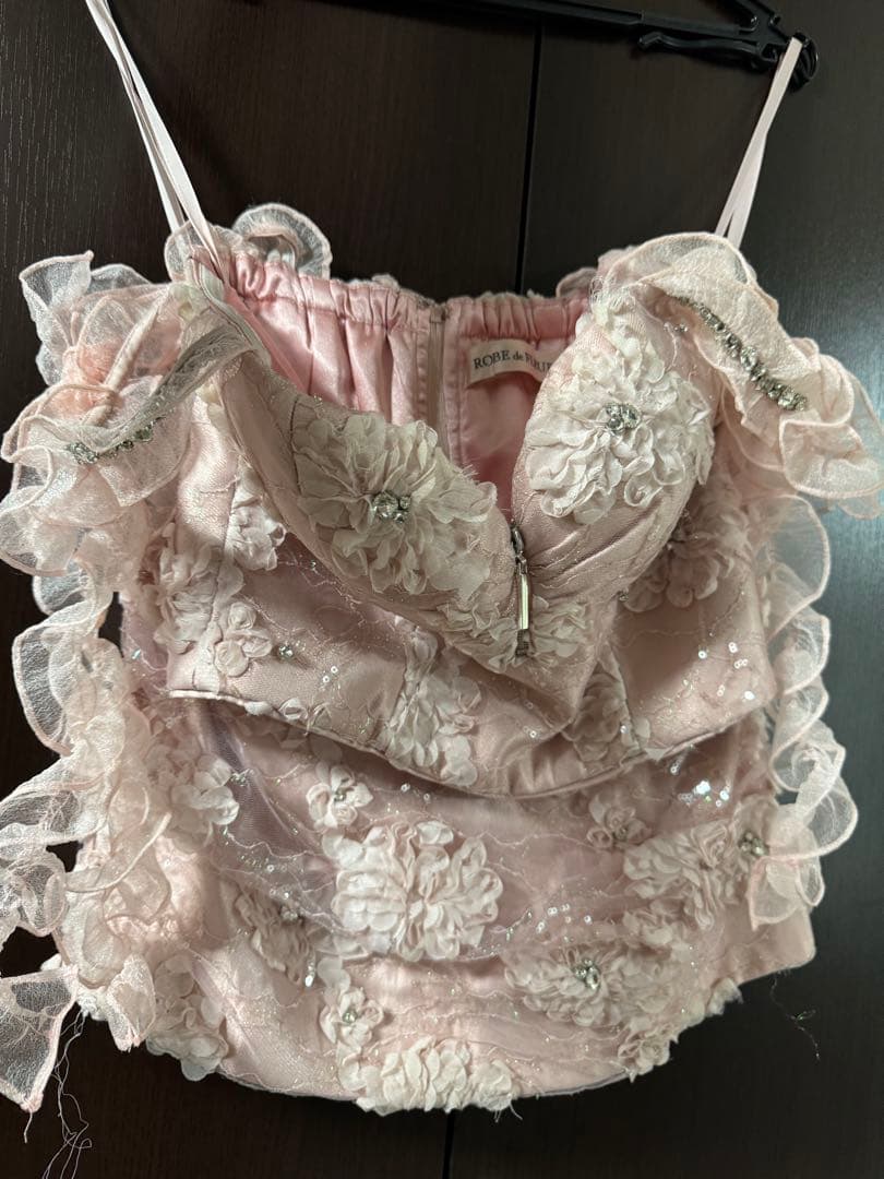 ROBE de FLEURS ピンクオフショルダードレス XSサイズ