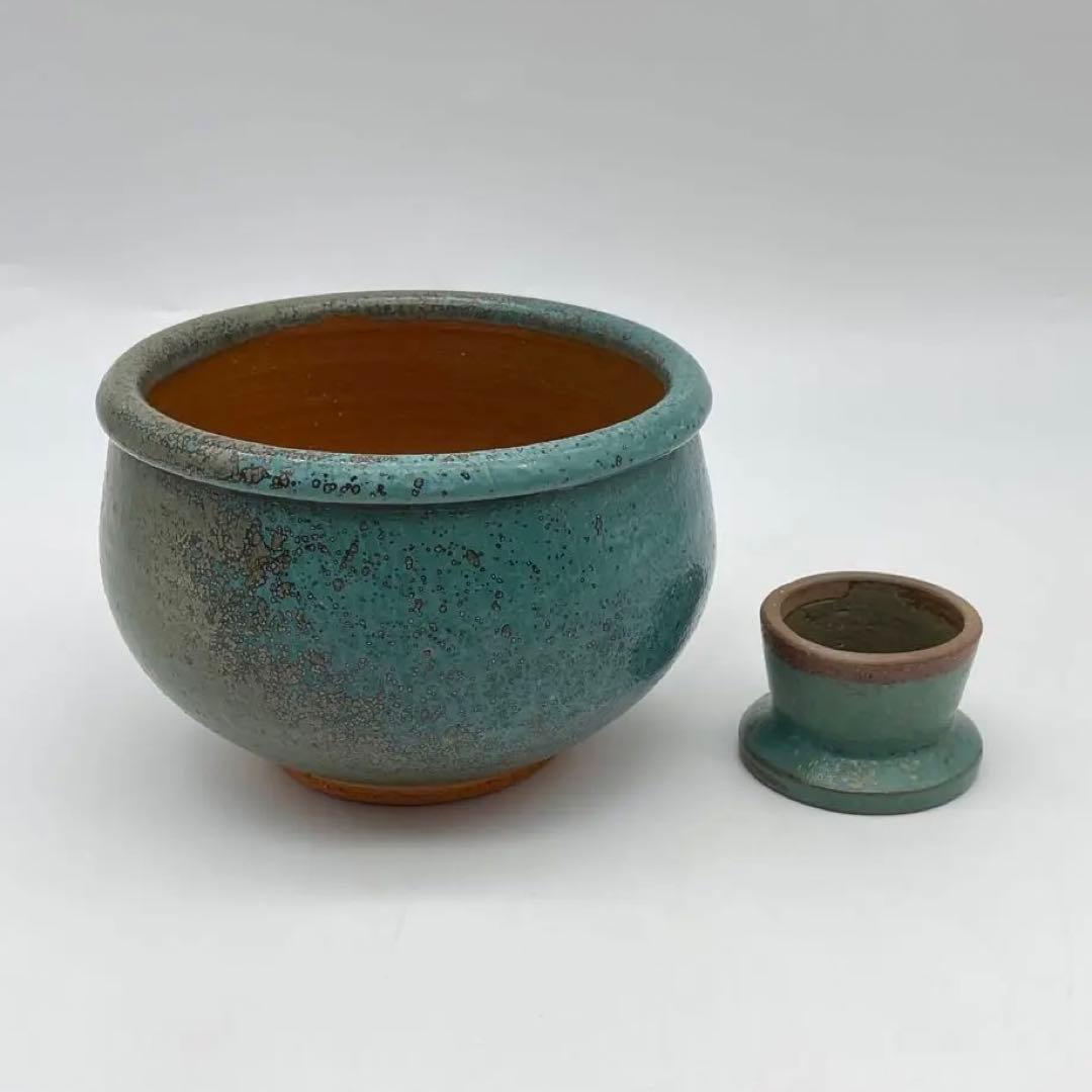 鳥取民藝　牛ノ戸焼　緑釉　建水　こぼしと蓋置のセット　茶道具