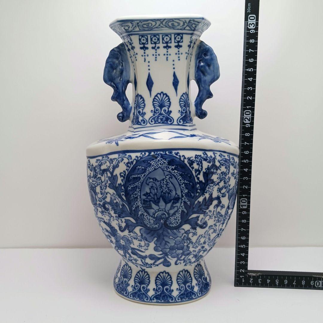 ues-120 中国 染付 双耳付花瓶 高さ30㎝