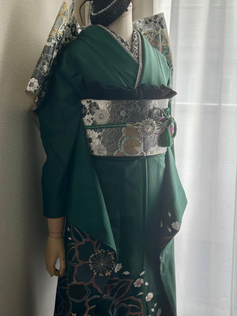 濃いグリーン　振袖フルセット緑