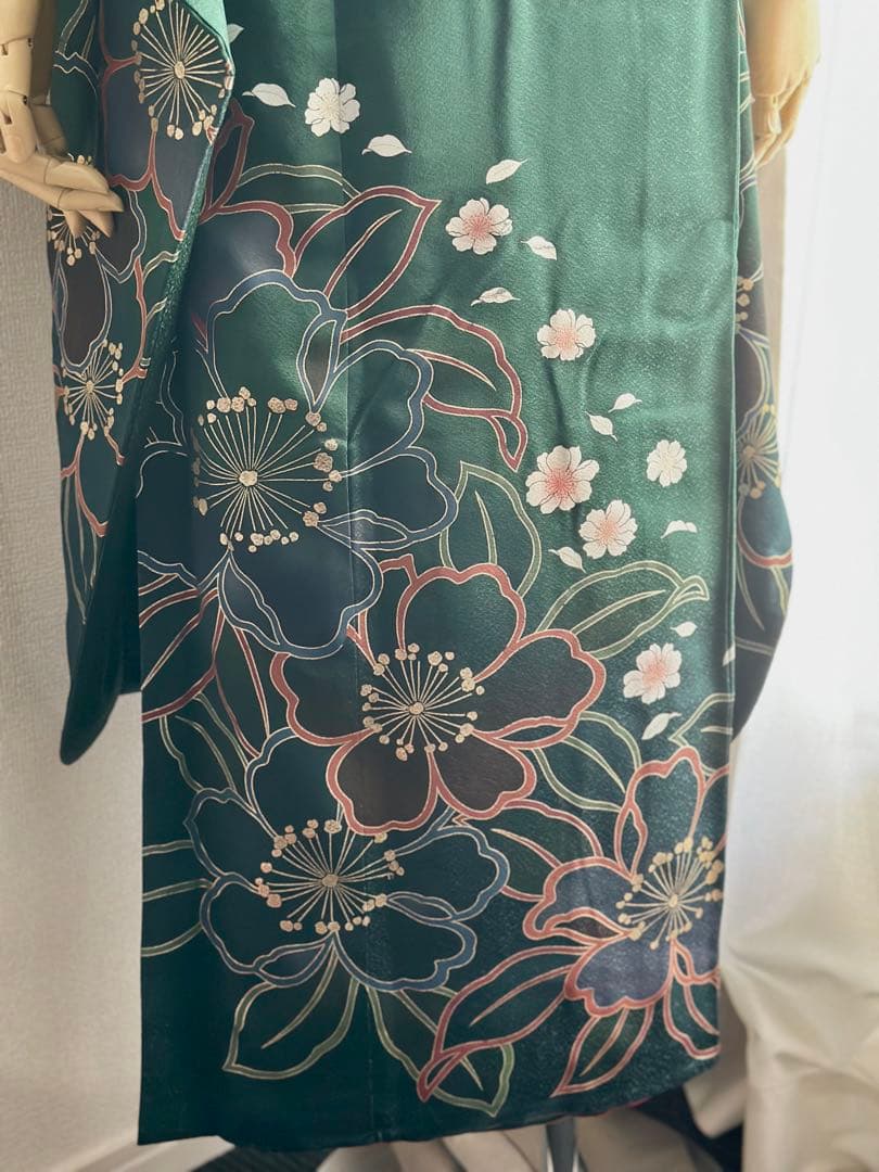 濃いグリーン　振袖フルセット緑