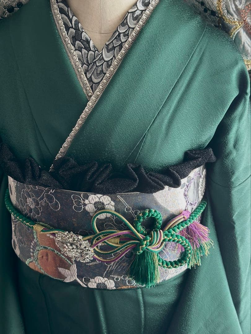 濃いグリーン　振袖フルセット緑