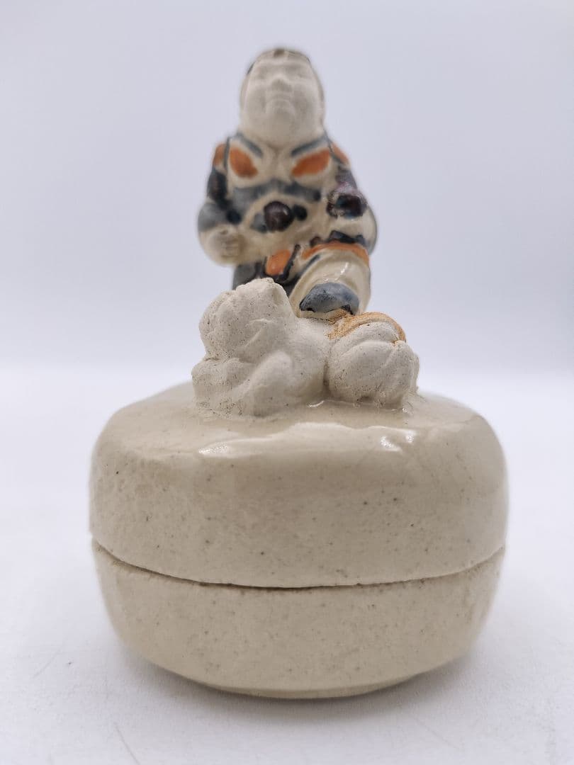 c047【新品・未使用】香合 色絵 毘沙門 益子焼三武信家 木箱 茶道具