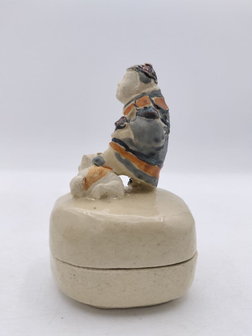 c047【新品・未使用】香合 色絵 毘沙門 益子焼三武信家 木箱 茶道具