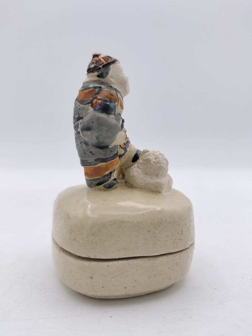 c047【新品・未使用】香合 色絵 毘沙門 益子焼三武信家 木箱 茶道具