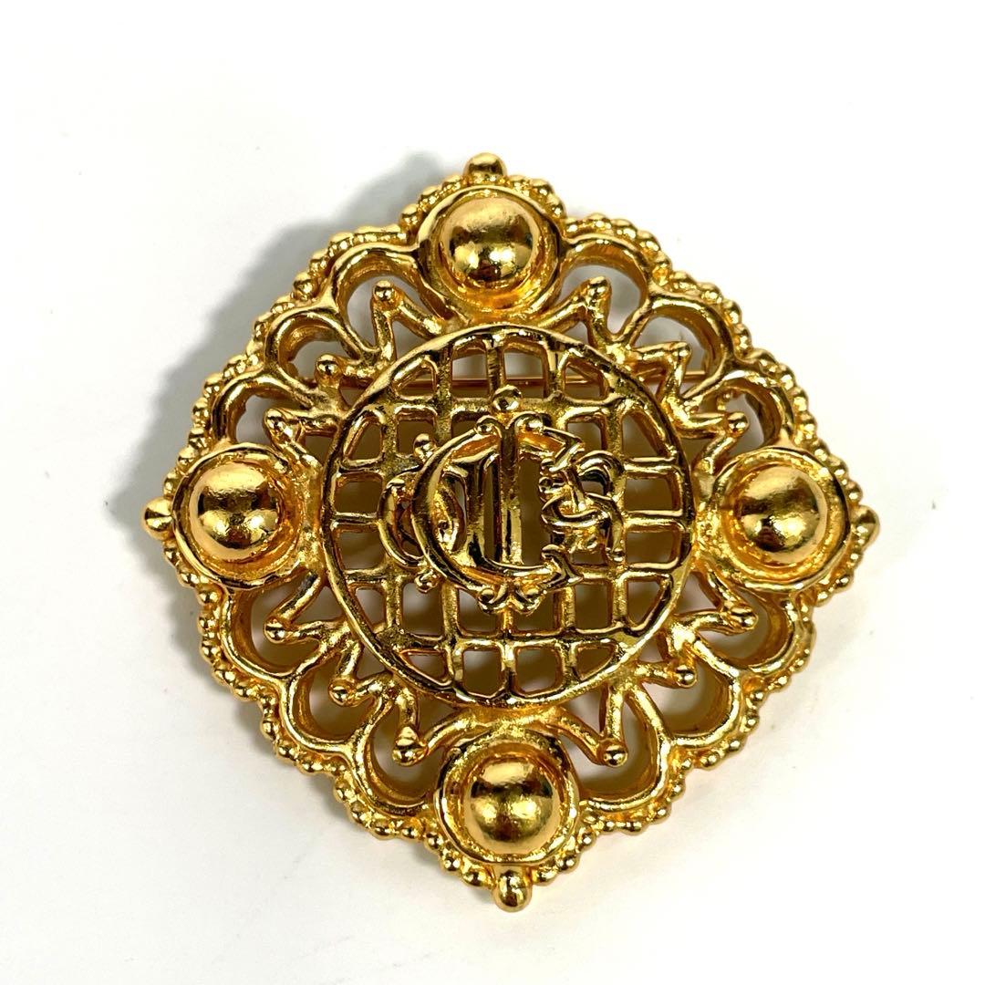 【美品】 DIOR ディオール ヴィンテージ ブローチ ゴールド ひし形