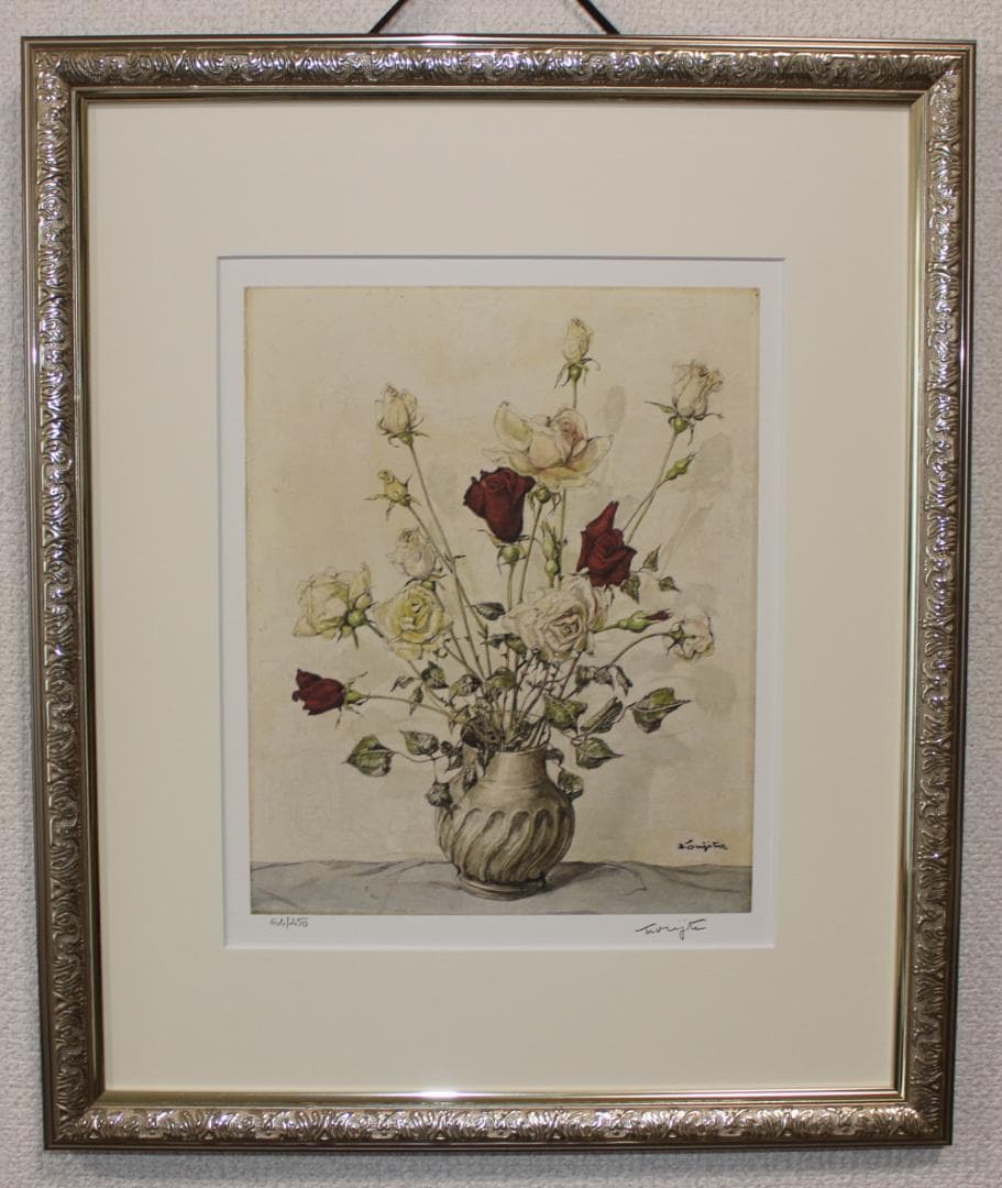 藤田嗣治 エスタンプリトグラフ「バラ」 62/250