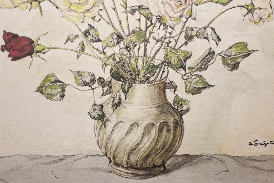 藤田嗣治 エスタンプリトグラフ「バラ」 62/250