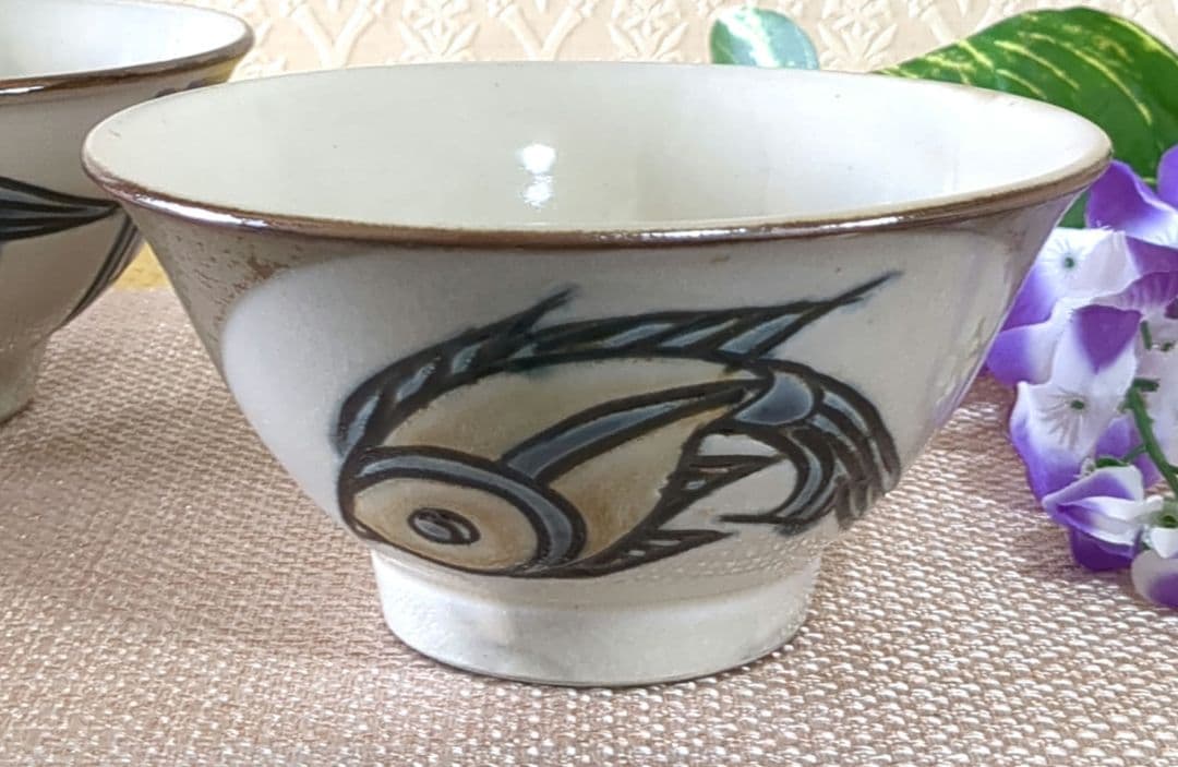 Niko様❢　沖縄やちむん　壺屋焼 丼 深鉢 魚紋 宮城須美子　レア✨️　未使用