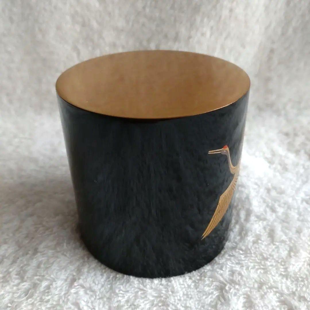 薄器　鶴蒔絵　中次　岩倉隆斎　山中塗　共箱　無傷