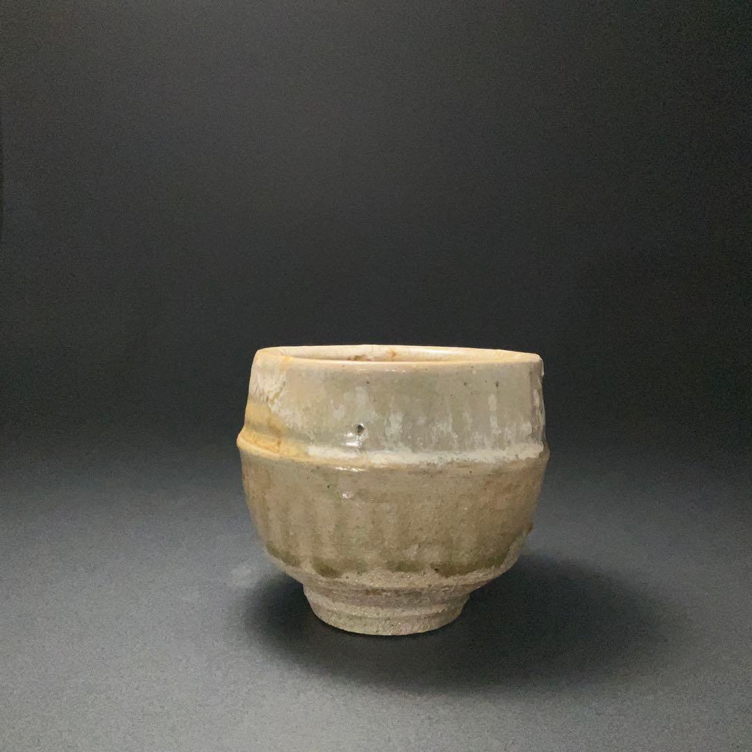 浜田庄司　灰釉縁白胴紐茶碗　人間国宝　晋作織箱　R1314ダT