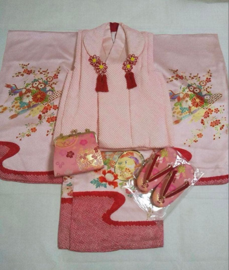 七五三 3歳　着物　正絹　総絞りフルセット