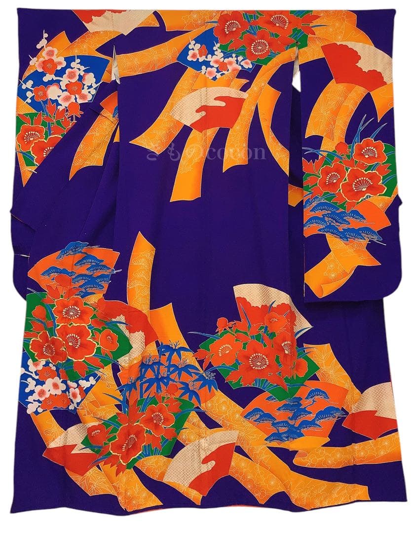 ◎mk-1236 引き振袖　お引きずり　身丈177 ちりめん　絹　8-6