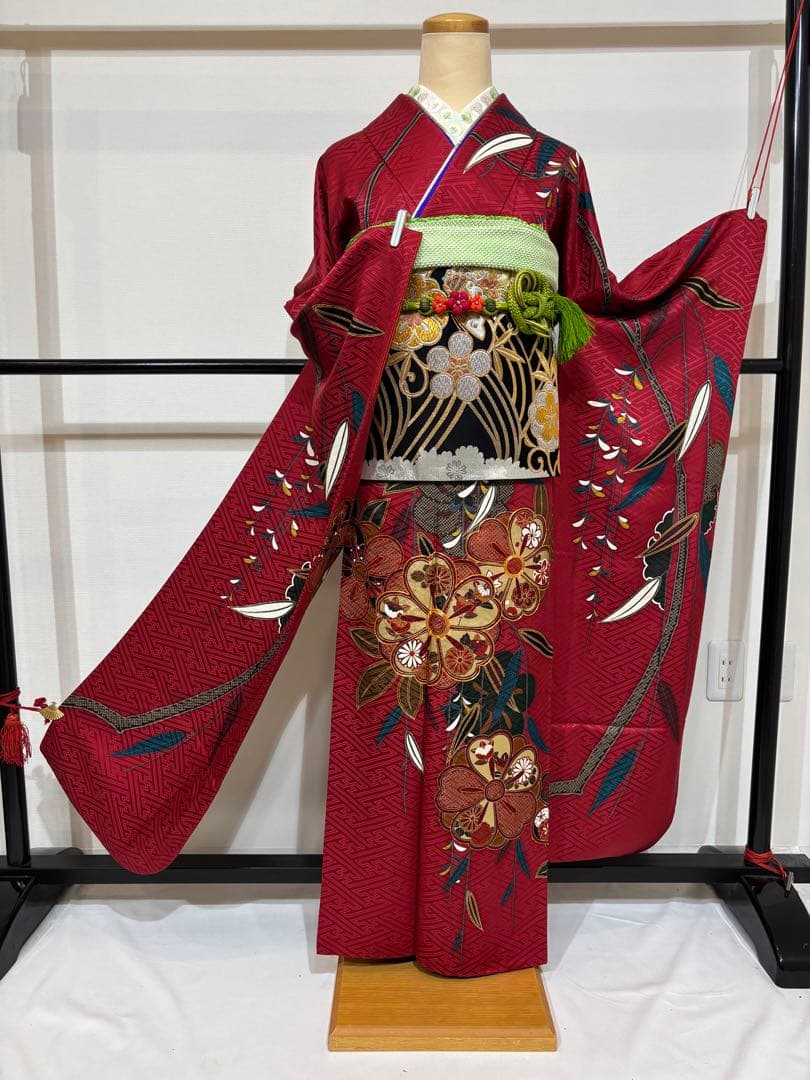振袖フルセット　7点セット　赤　長襦袢付き　成人式　前撮り　f3