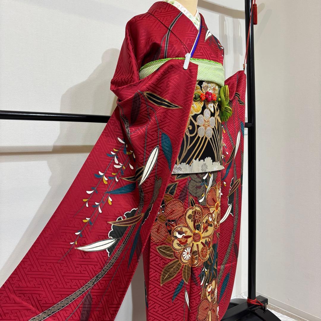 振袖フルセット　7点セット　赤　長襦袢付き　成人式　前撮り　f3