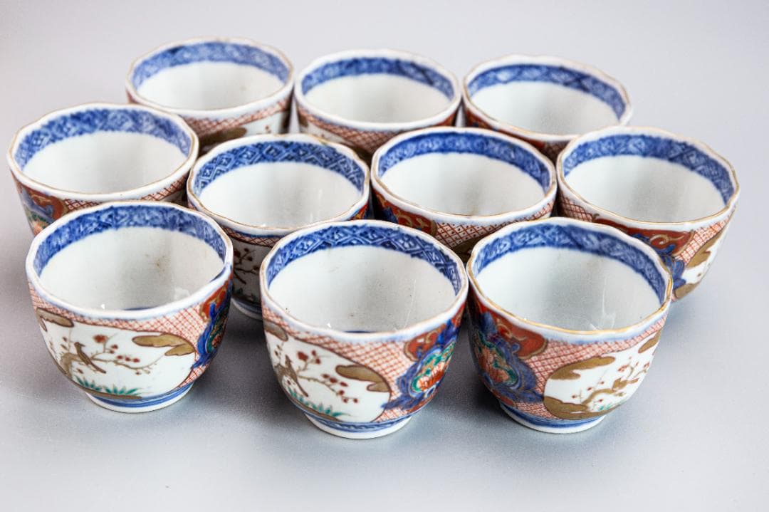 【正月祝】有田焼　喫茶　10人前　染付　金彩　底部に在銘　合箱