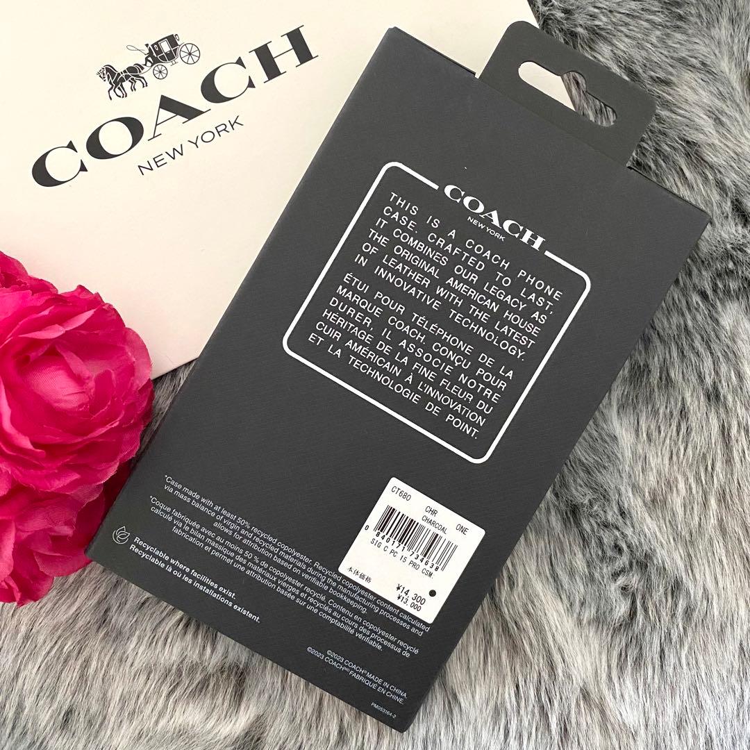 新品☆COACH(コーチ) ブラック スマホケース iPhone15 pro