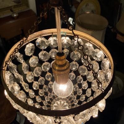 フランスアンティーク　クリスタルビーズ シャンデリア　小さな照明　天井照明