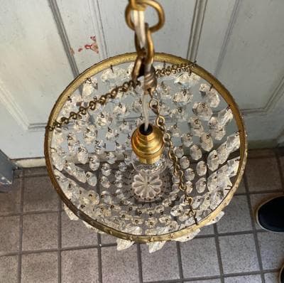 フランスアンティーク　クリスタルビーズ シャンデリア　小さな照明　天井照明