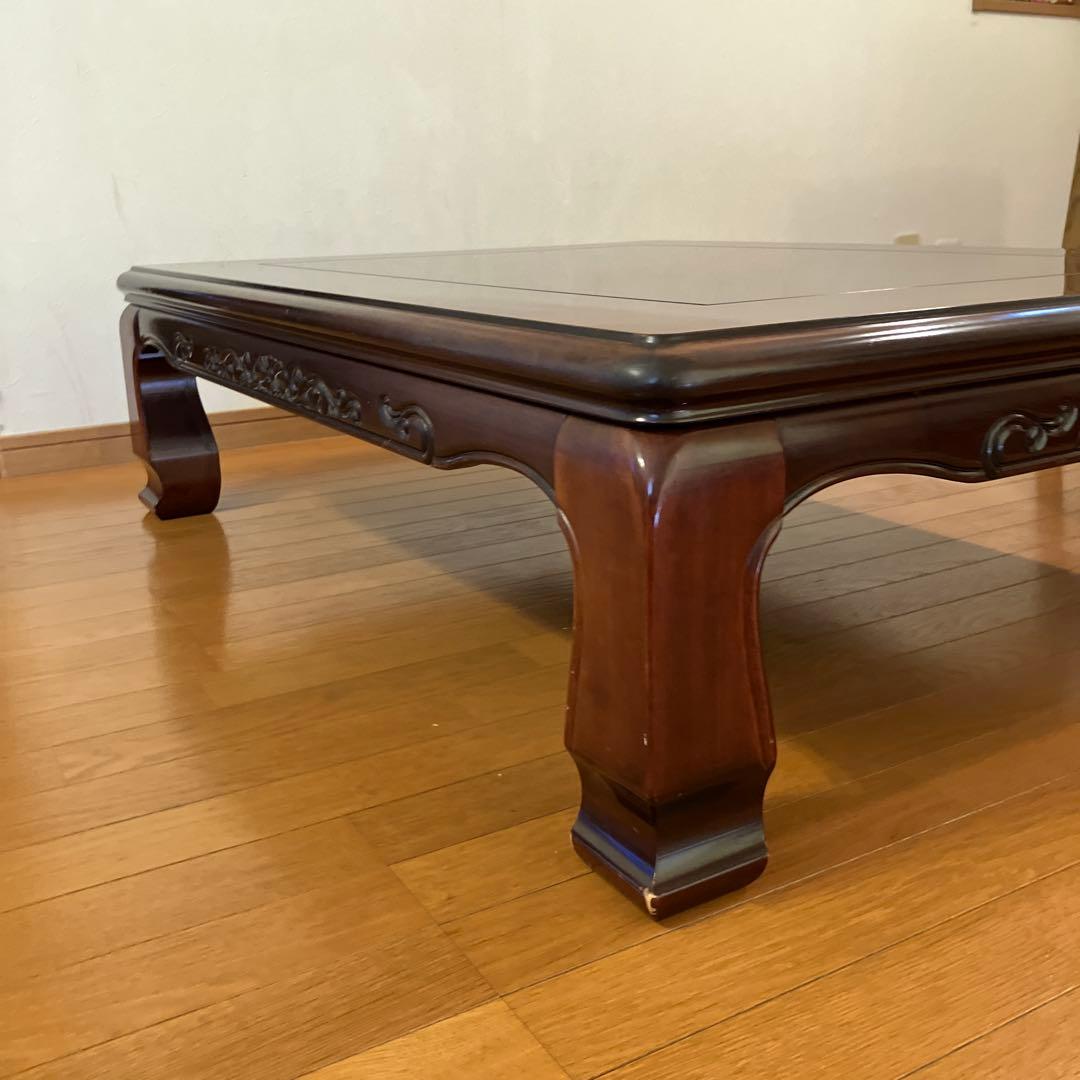 座卓　彫刻装飾付　ローテーブル　昭和レトロ　★レース編みテーブルクロス付き★