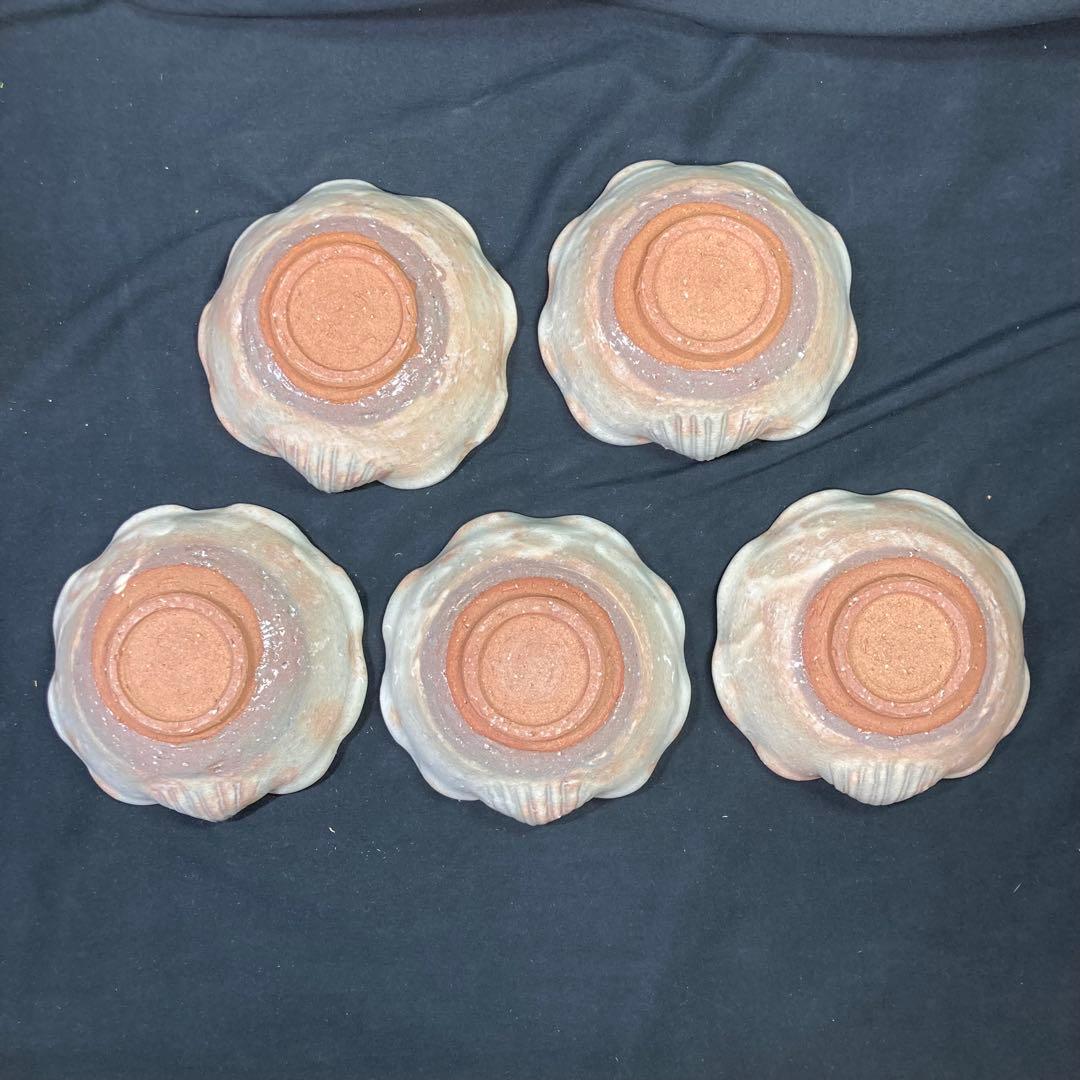 【新品未使用】萩焼 大華山島雲 納富島雲 向付碗 5揃 貝型